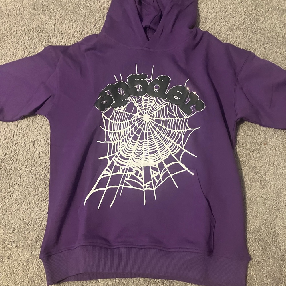 Purple Graphic Spiderweb Hoodie - Men's Casual Pullover